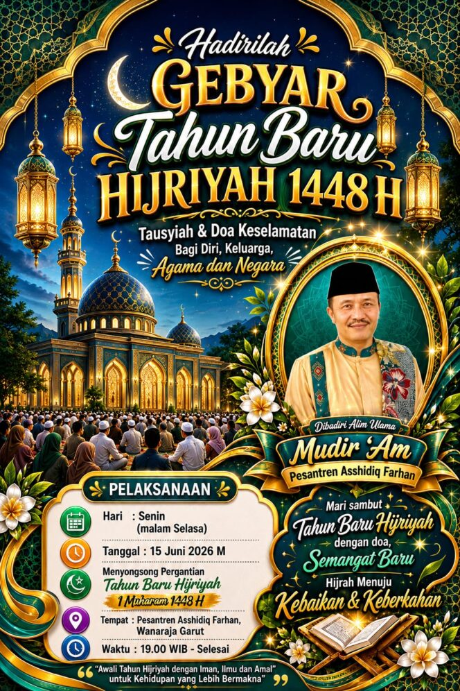 
					Sambut 1 Muharam 1448 H, Pesantren Asshidiq Farhan Akan Menggelar Gebyar Tahun Baru Hijriah dan Doa Keselamatan untuk Bangsa